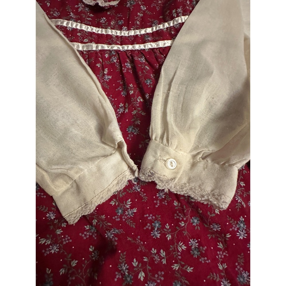 Vintage Gunne Sax Girls Dress 6X Burgundy Floral Lace Prairie Victorian Red - Picture 4 of 16